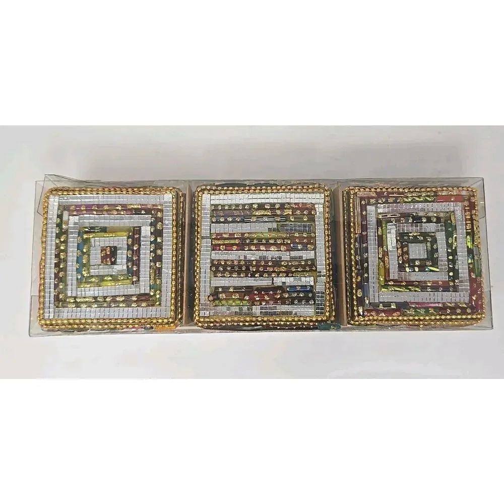 Pier 1 Imports Decorative Boxes ~ Jeweled Square ~ Set Of 3‎ U217